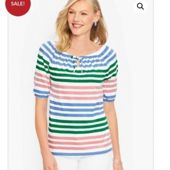 Talbots Striped Pastel Top Spring Colors Wideneck - Picture 7 of 7